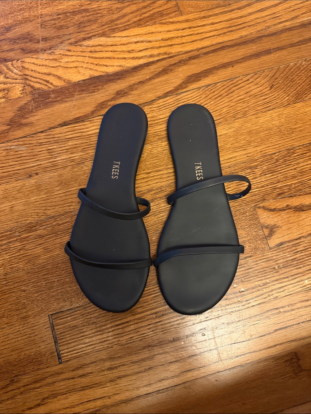 TKEES Black Double-Strap Minimal Slide Sandals